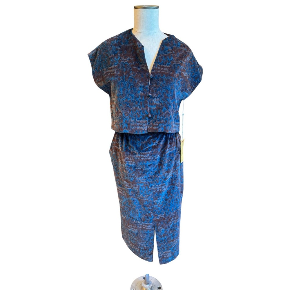 Vintage Victor Costa Blue Brown 2 Piece Velvet Skirt Top Size 8 New